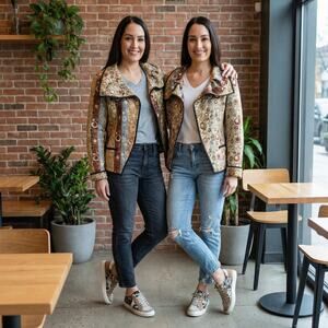 Reversible Tapestry Jacquard Funnel Neck Jacket Artwear Statement M